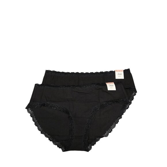Jenni Other - Jenni Womens 2X Black Cotton Lace Trim Hipster Panties Underwear Set Of 2